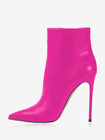 ローズレッドレディース アンクルブーツ ブラック PU レザー ブーティ ポインテッドトゥ スティレットヒール