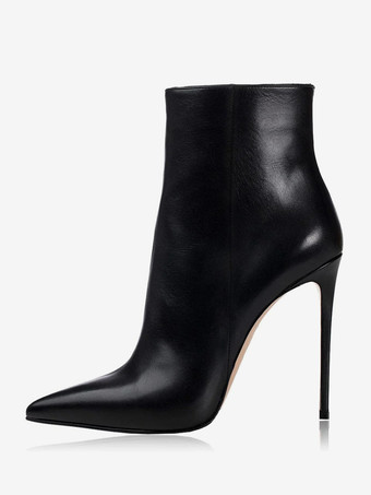 レディース アンクルブーツ ブラック PU レザー ブーティ ポインテッドトゥ スティレットヒール