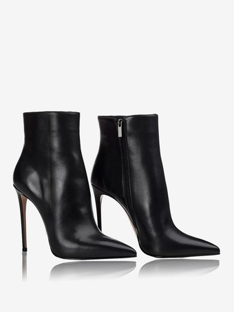 レディース アンクルブーツ ブラック PU レザー ブーティ ポインテッドトゥ スティレットヒール