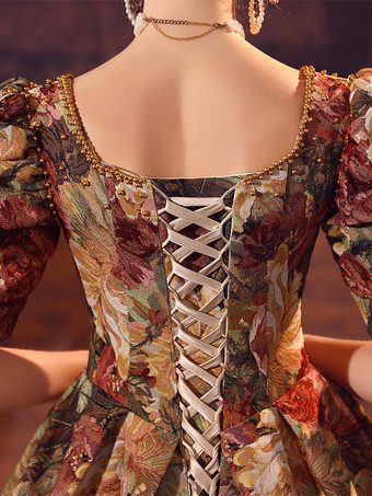 コーヒーブラウン レトロコスチューム レディース ポリエステルドレス マリーアントワネットコスチューム ユーロスタイル 18世紀コスチューム