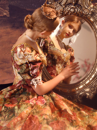 コーヒーブラウン レトロコスチューム レディース ポリエステルドレス マリーアントワネットコスチューム ユーロスタイル 18世紀コスチューム