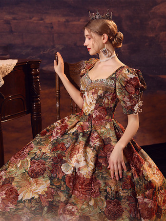 コーヒーブラウン レトロコスチューム レディース ポリエステルドレス マリーアントワネットコスチューム ユーロスタイル 18世紀コスチューム