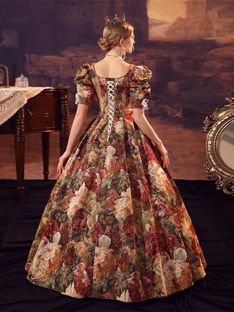 コーヒーブラウン レトロコスチューム レディース ポリエステルドレス マリーアントワネットコスチューム ユーロスタイル 18世紀コスチューム