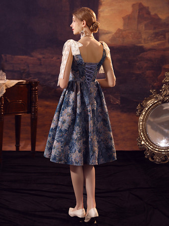 ブルー レトロ コスチューム レディース レース リボン ポリエステル ドレス ルネッサンス マリー アントワネット コスチューム 18 世紀 コスチューム