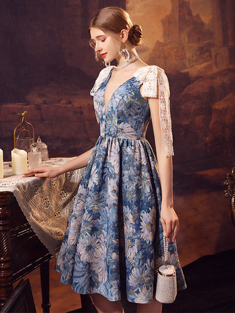 ブルー レトロ コスチューム レディース レース リボン ポリエステル ドレス ルネッサンス マリー アントワネット コスチューム 18 世紀 コスチューム