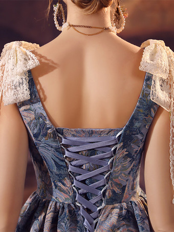 ブルー レトロ コスチューム レディース レース リボン ポリエステル ドレス ルネッサンス マリー アントワネット コスチューム 18 世紀 コスチューム