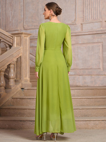 パーティードレス レッド Vネック プリーツ 長袖 ハイローデザイン セミフォーマルドレス