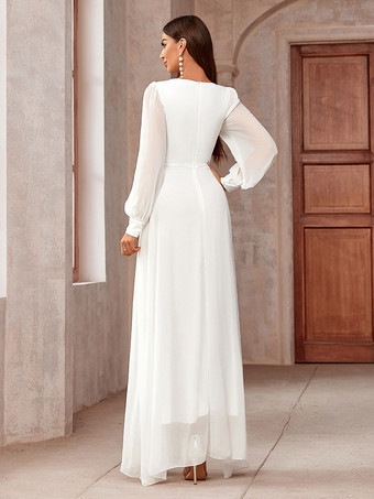 パーティードレス レッド Vネック プリーツ 長袖 ハイローデザイン セミフォーマルドレス