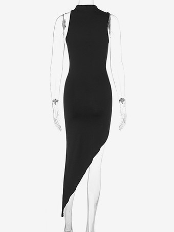 クラブドレス レディース ブラック ジュエルネック カットアウト ノースリーブ ポリエステル セクシードレス