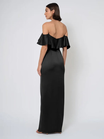 ブライズメイドドレス サテン生地 ボールガウン フロアレングス ウェディング パーティードレス