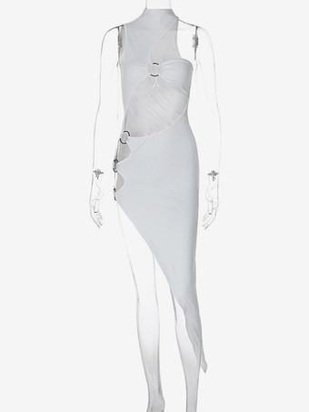 クラブドレス レディース ブラック ジュエルネック カットアウト ノースリーブ ポリエステル セクシードレス