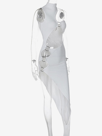 クラブドレス レディース ブラック ジュエルネック カットアウト ノースリーブ ポリエステル セクシードレス