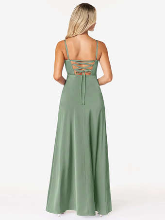 ブライズメイドドレス シース フロアレングス レースアップ サテン生地 ウェディング パーティードレス