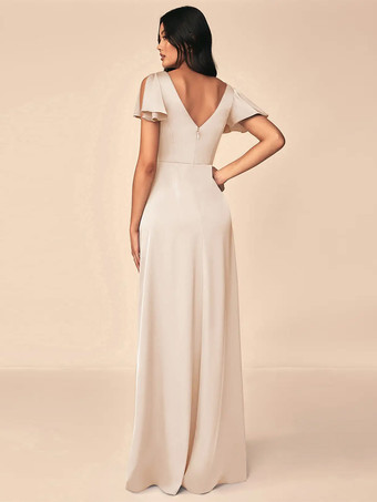 ブライズメイドドレス ボールガウン フロアレングス ジッパー 伸縮性のあるシルクのようなサテンのフォーマルガウン