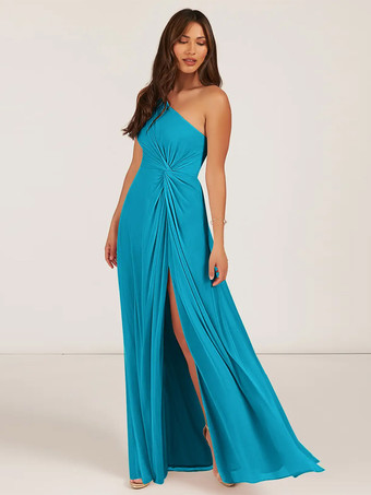 アクアグリーンブライズメイドドレス ボールガウン フロアレングス ジッパー シフォン ウェディング パーティードレス