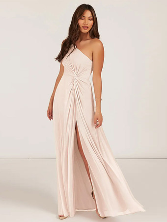 ソフトピンクブライズメイドドレス ボールガウン フロアレングス ジッパー シフォン ウェディング パーティードレス