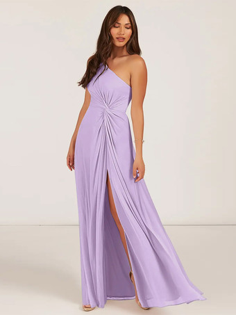 ライラック ブライズメイドドレス ボールガウン フロアレングス ジッパー シフォン ウェディング パーティードレス