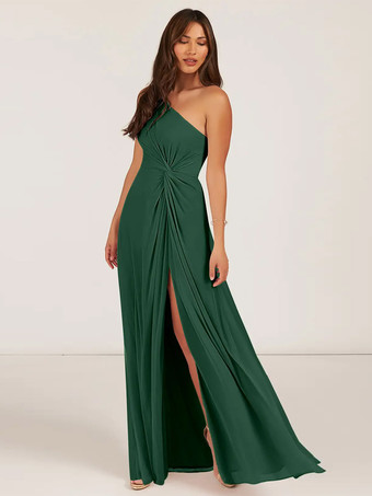 エメラルド ブライズメイドドレス ボールガウン フロアレングス ジッパー シフォン ウェディング パーティードレス