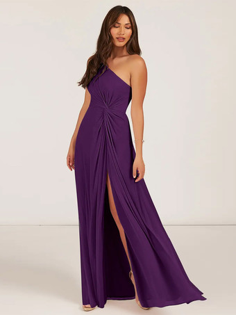 パープル ブライズメイドドレス ボールガウン フロアレングス ジッパー シフォン ウェディング パーティードレス