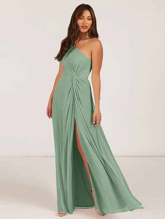 ミントグリーンブライズメイドドレス ボールガウン フロアレングス ジッパー シフォン ウェディング パーティードレス