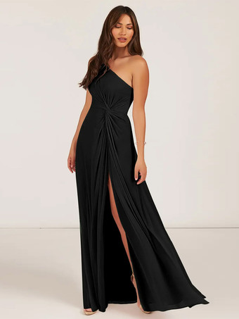 ブラックブライズメイドドレス ボールガウン フロアレングス ジッパー シフォン ウェディング パーティードレス