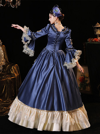 レトロコスチューム レディース レースフリル ブルードレス ルネッサンス マリーアントワネット コスチューム 18世紀 コスチューム
