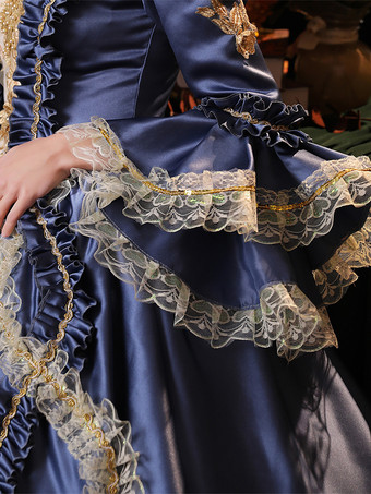 レトロコスチューム レディース レースフリル ブルードレス ルネッサンス マリーアントワネット コスチューム 18世紀 コスチューム