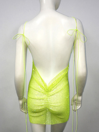 クラブドレス レディース ブラック ストラップ ネックラインストーン ノースリーブ セクシードレス