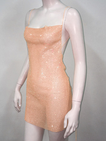 クラブドレス レディース ブラック ストラップ ネックラインストーン ノースリーブ セクシードレス