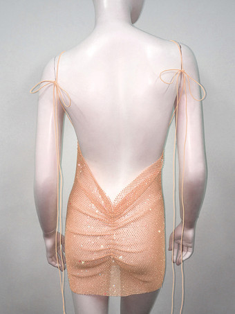 クラブドレス レディース ブラック ストラップ ネックラインストーン ノースリーブ セクシードレス