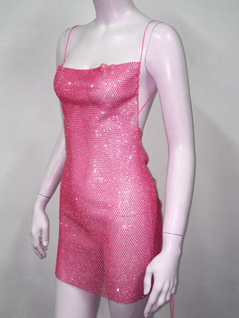 クラブドレス レディース ブラック ストラップ ネックラインストーン ノースリーブ セクシードレス