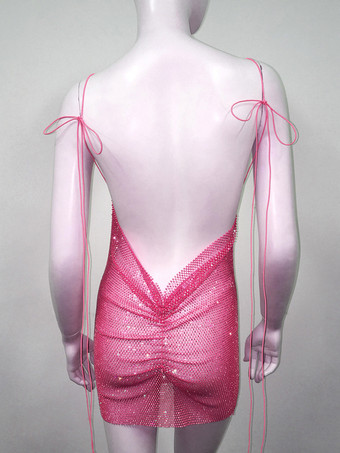 クラブドレス レディース ブラック ストラップ ネックラインストーン ノースリーブ セクシードレス