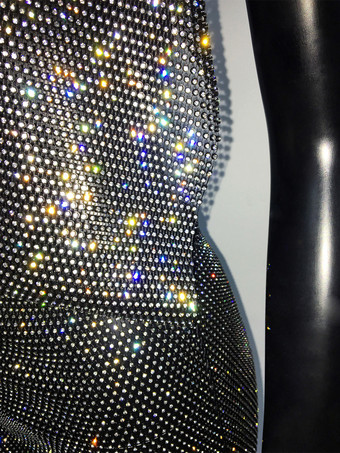 クラブドレス ブラック フード付き ラインストーン ノースリーブ セクシードレス