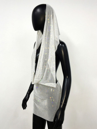 クラブドレス ブラック フード付き ラインストーン ノースリーブ セクシードレス