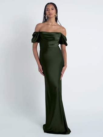 エメラルド ブライズメイドドレス シース フロアレングス ジッパー サテン生地 フォーマルガウン