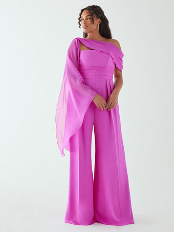 イブニングドレス ジャンプスーツ ストラップレス フロアレングス ノースリーブ ジッパー プリーツ シフォン フォーマル パーティードレス