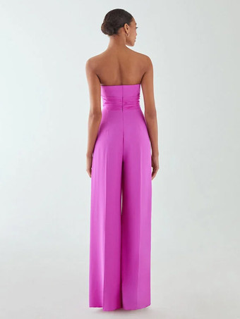 イブニングドレス ジャンプスーツ ストラップレス フロアレングス ノースリーブ ジッパー プリーツ シフォン フォーマル パーティードレス