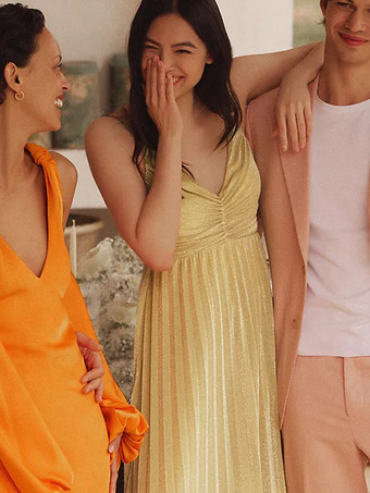 イブニングドレス ドロップVネック ポリエステル アンクル丈 プリーツ 社交パーティードレス