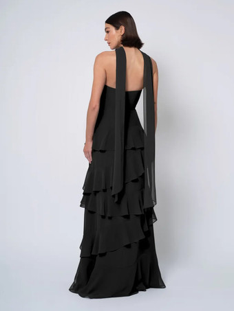 ブライズメイドドレス ボールガウン フロアレングス バックレス シフォン ウェディング パーティードレス