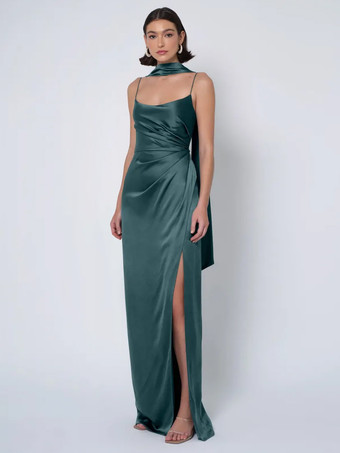 エメラルド ブライズメイドドレス サテン生地 ボールガウン フロアレングス ウェディング パーティードレス