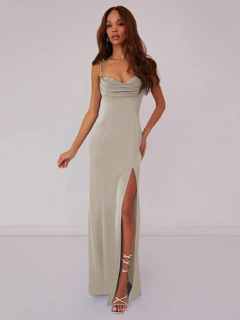 ライトグレーブライズメイドドレス ボールガウン フロアレングス レースアップ ポリエステル ウェディング パーティードレス