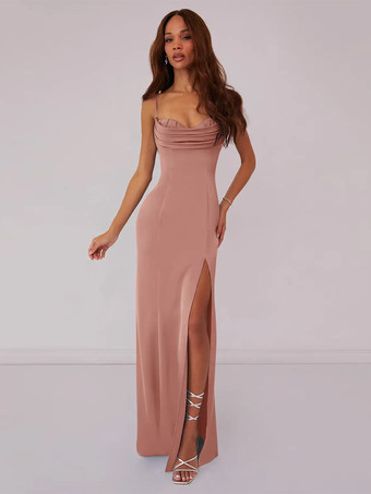 サーモンピンクブライズメイドドレス ボールガウン フロアレングス レースアップ ポリエステル ウェディング パーティードレス