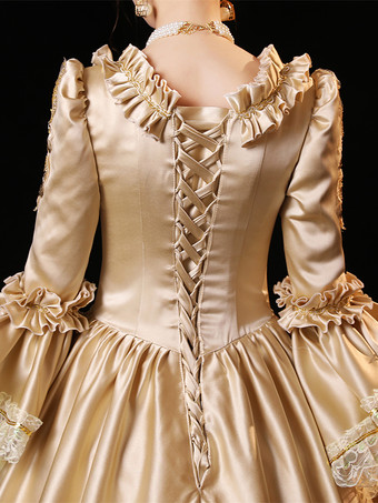 シャンパンレトロコスチューム リボン ポリエステル マリーアントワネットコスチュームドレス レディース ロココスタイル 18世紀コスチューム