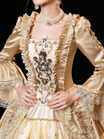 シャンパンレトロコスチューム リボン ポリエステル マリーアントワネットコスチュームドレス レディース ロココスタイル 18世紀コスチューム