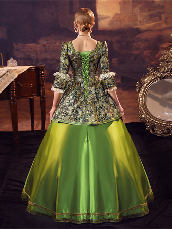 グリーン レトロ コスチューム ポリエステル ドレス マリー アントワネット コスチューム レディース ルネッサンス ヴィンテージ クロージング