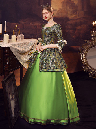 グリーン レトロ コスチューム ポリエステル ドレス マリー アントワネット コスチューム レディース ルネッサンス ヴィンテージ クロージング