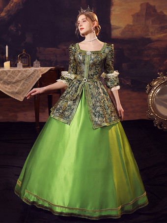 グリーン レトロ コスチューム ポリエステル ドレス マリー アントワネット コスチューム レディース ルネッサンス ヴィンテージ クロージング
