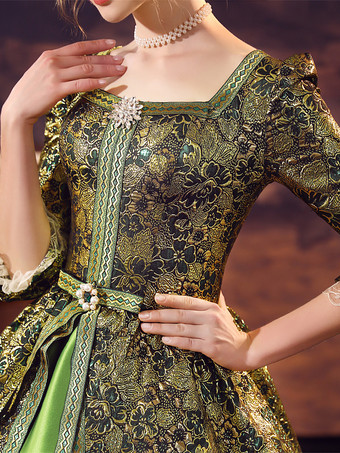 グリーン レトロ コスチューム ポリエステル ドレス マリー アントワネット コスチューム レディース ルネッサンス ヴィンテージ クロージング