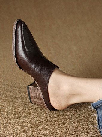 レディース ブラック クロッグ ポインテッドトゥ チャンキーヒール ミュール