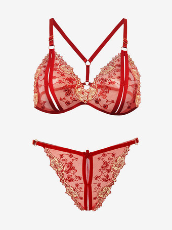 ブラクロッチレスパンティセット ブラック刺繍カラーブロック2ピースセクシーランジェリー